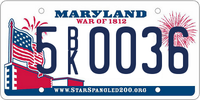 MD license plate 5BK0036