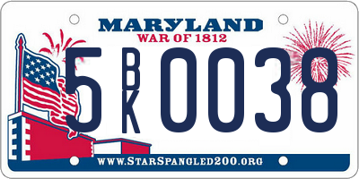 MD license plate 5BK0038