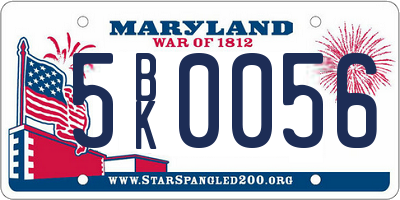 MD license plate 5BK0056