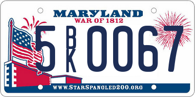 MD license plate 5BK0067