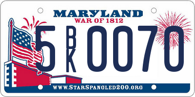 MD license plate 5BK0070