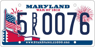 MD license plate 5BK0076
