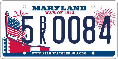 MD license plate 5BK0084