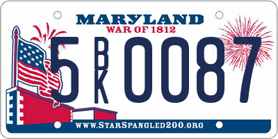 MD license plate 5BK0087