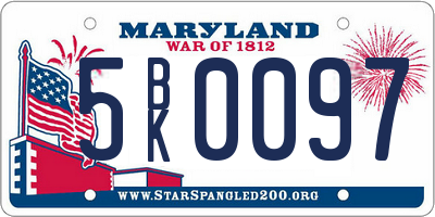 MD license plate 5BK0097