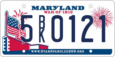 MD license plate 5BK0121