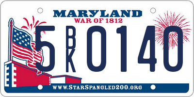 MD license plate 5BK0140