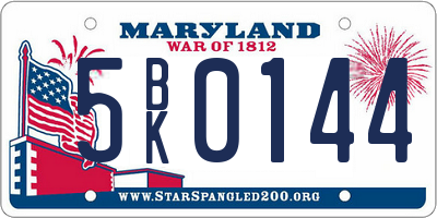 MD license plate 5BK0144