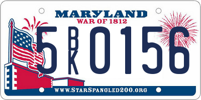 MD license plate 5BK0156