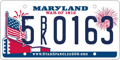 MD license plate 5BK0163