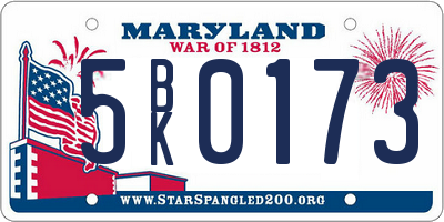 MD license plate 5BK0173