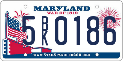 MD license plate 5BK0186