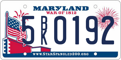 MD license plate 5BK0192