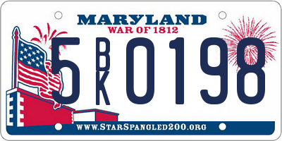 MD license plate 5BK0198