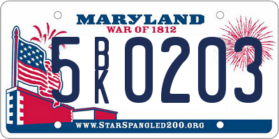 MD license plate 5BK0203
