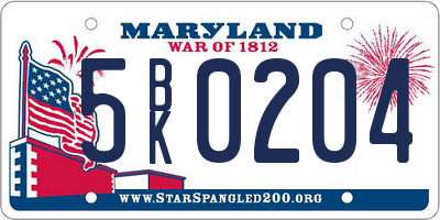 MD license plate 5BK0204