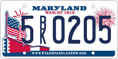 MD license plate 5BK0205