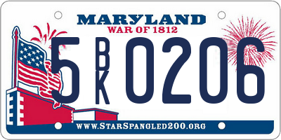 MD license plate 5BK0206