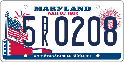 MD license plate 5BK0208