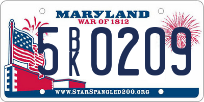 MD license plate 5BK0209