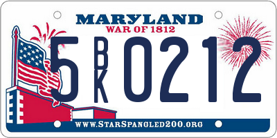 MD license plate 5BK0212