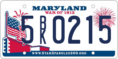 MD license plate 5BK0215