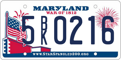 MD license plate 5BK0216