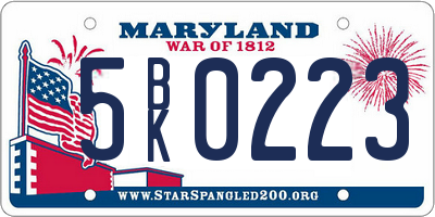 MD license plate 5BK0223