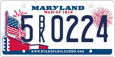 MD license plate 5BK0224