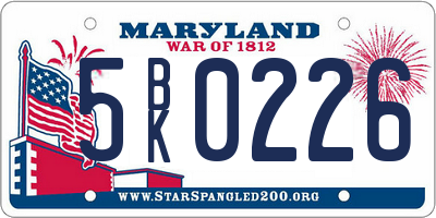 MD license plate 5BK0226