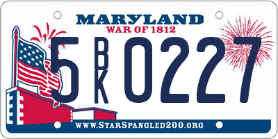 MD license plate 5BK0227