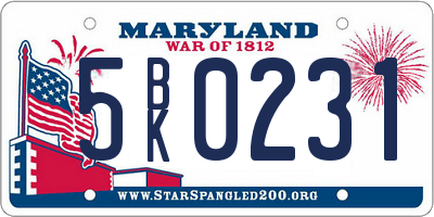 MD license plate 5BK0231