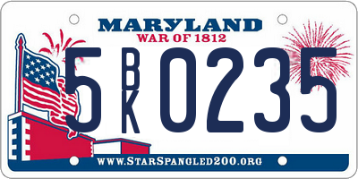 MD license plate 5BK0235