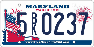 MD license plate 5BK0237