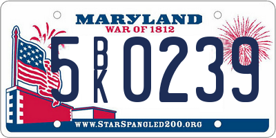 MD license plate 5BK0239