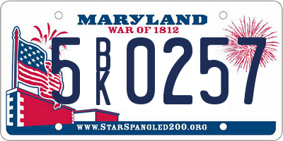 MD license plate 5BK0257