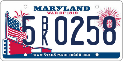 MD license plate 5BK0258