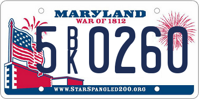 MD license plate 5BK0260