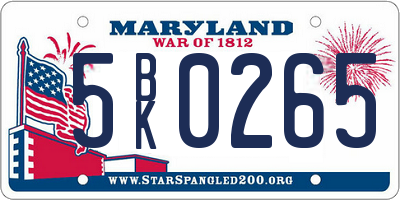 MD license plate 5BK0265
