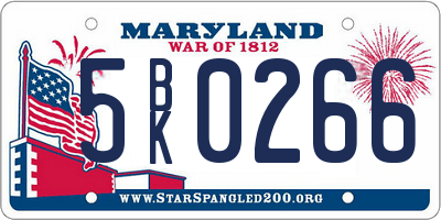MD license plate 5BK0266