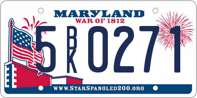 MD license plate 5BK0271