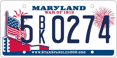 MD license plate 5BK0274