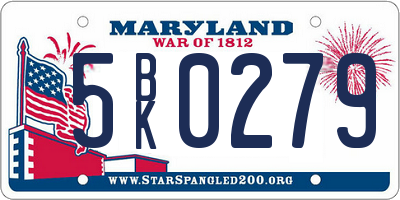 MD license plate 5BK0279