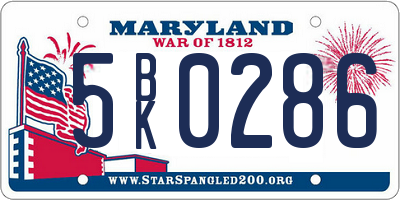 MD license plate 5BK0286