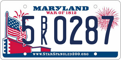 MD license plate 5BK0287