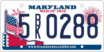 MD license plate 5BK0288