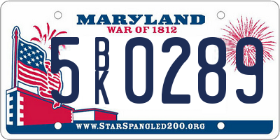 MD license plate 5BK0289
