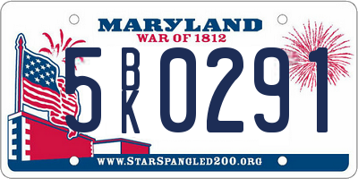 MD license plate 5BK0291