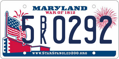MD license plate 5BK0292