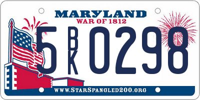 MD license plate 5BK0298